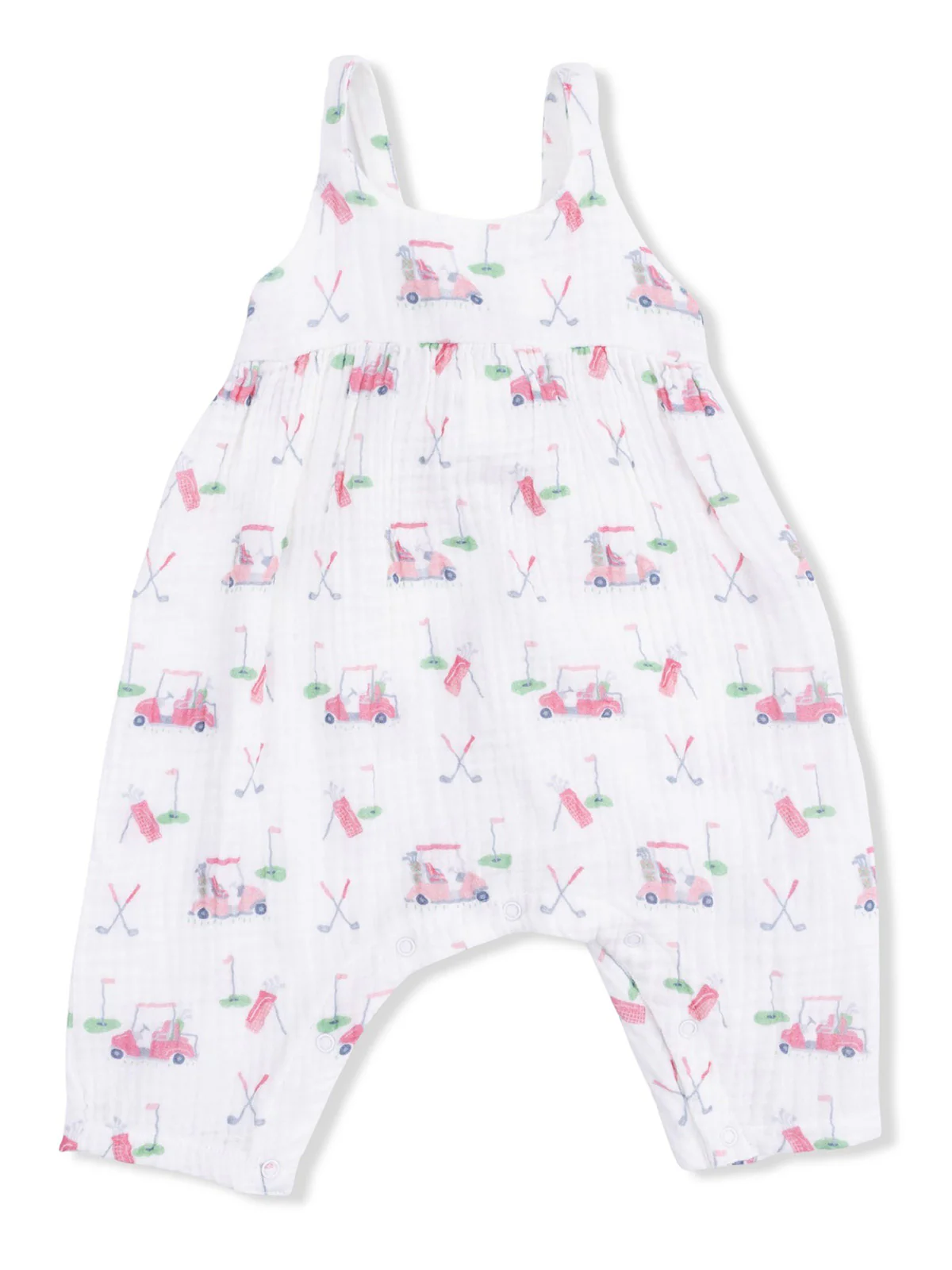 Tie Back Romper, Baby Golf Carts Pink - Image 2