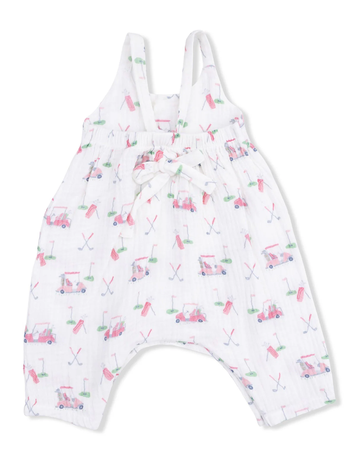 Tie Back Romper, Baby Golf Carts Pink - Image 3