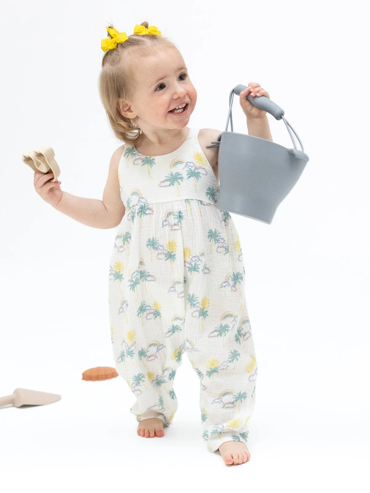 Tie Back Romper, Palm Trees and Rainbows - Image 2