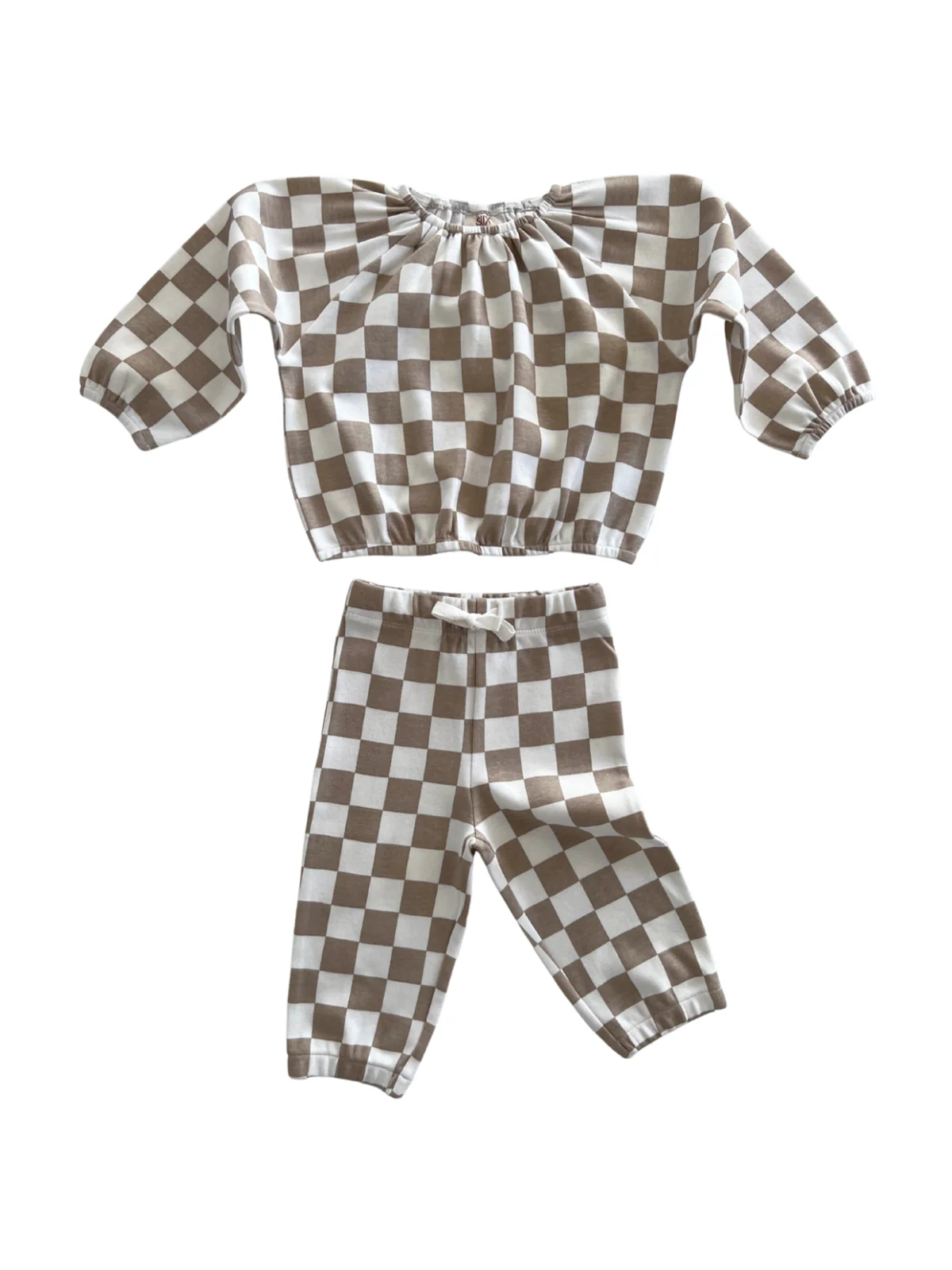 Tiramisu Checkerboard / Organic Mode Top + Pant Set - Image 3