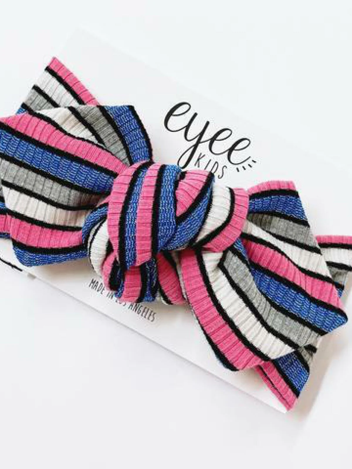 Top Knot Headband, Blue Shimmer Stripes - Image 2