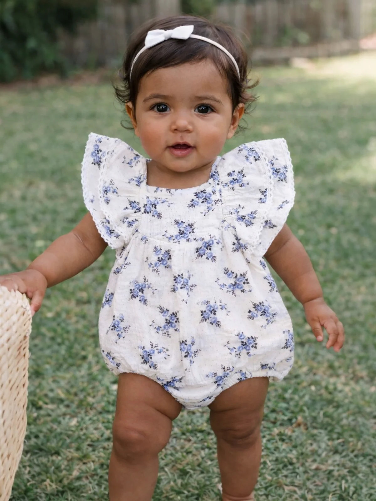 V-Neck Bubble Sunsuit, Belle Rosette Dot