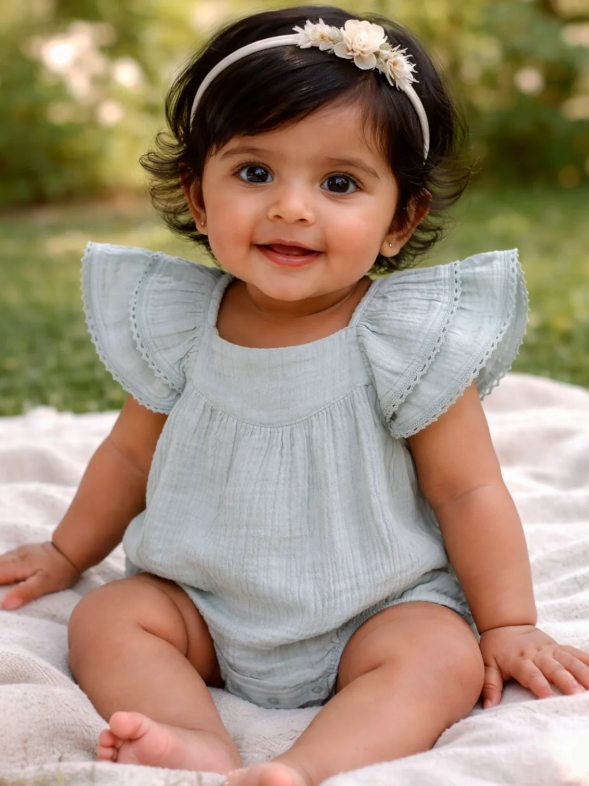 V-Neck Bubble Sunsuit, Jadeite