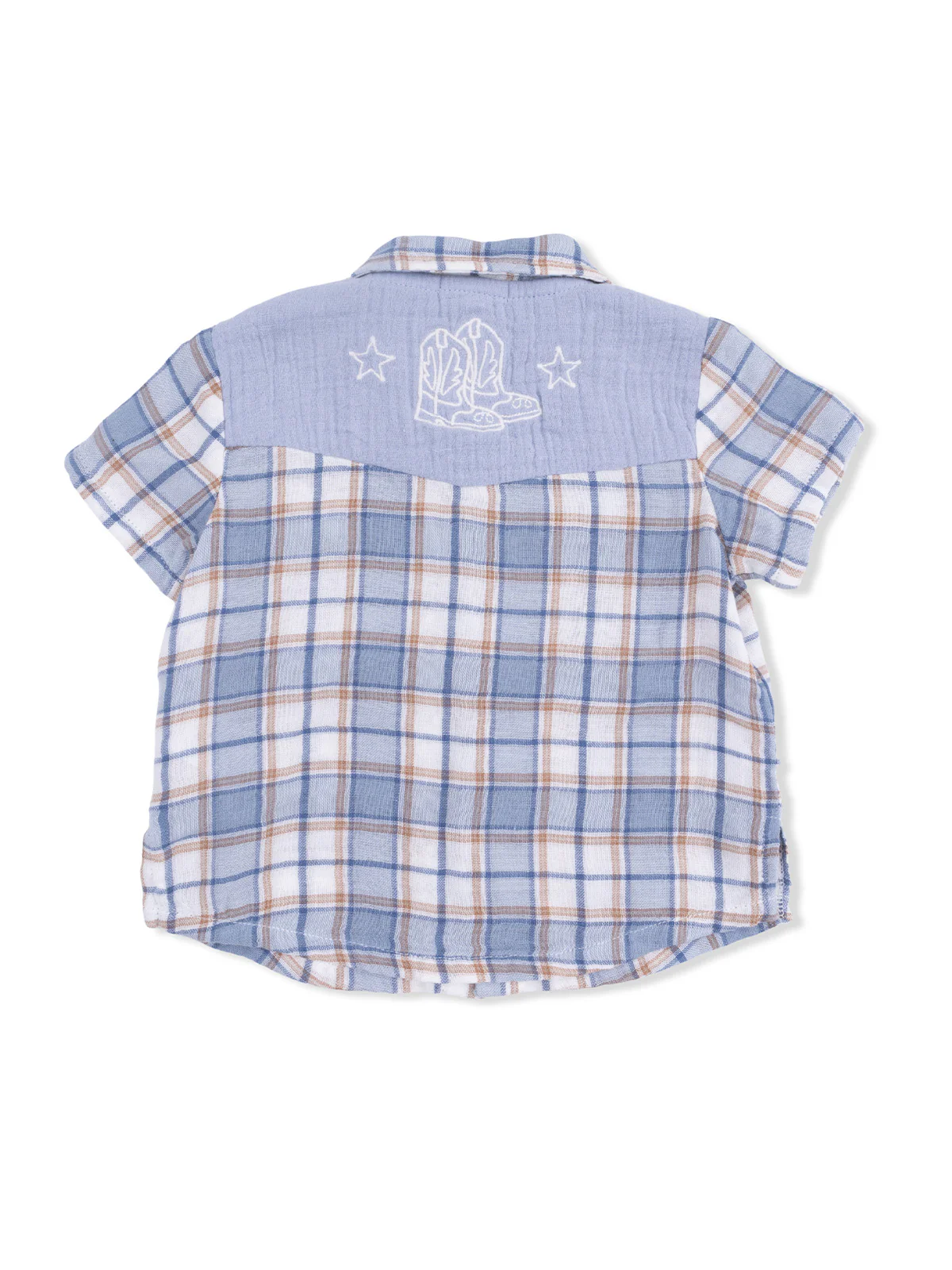 Western Pearl Snap Shirt & Casual Short Set, Western Boot Plaid - Image 2