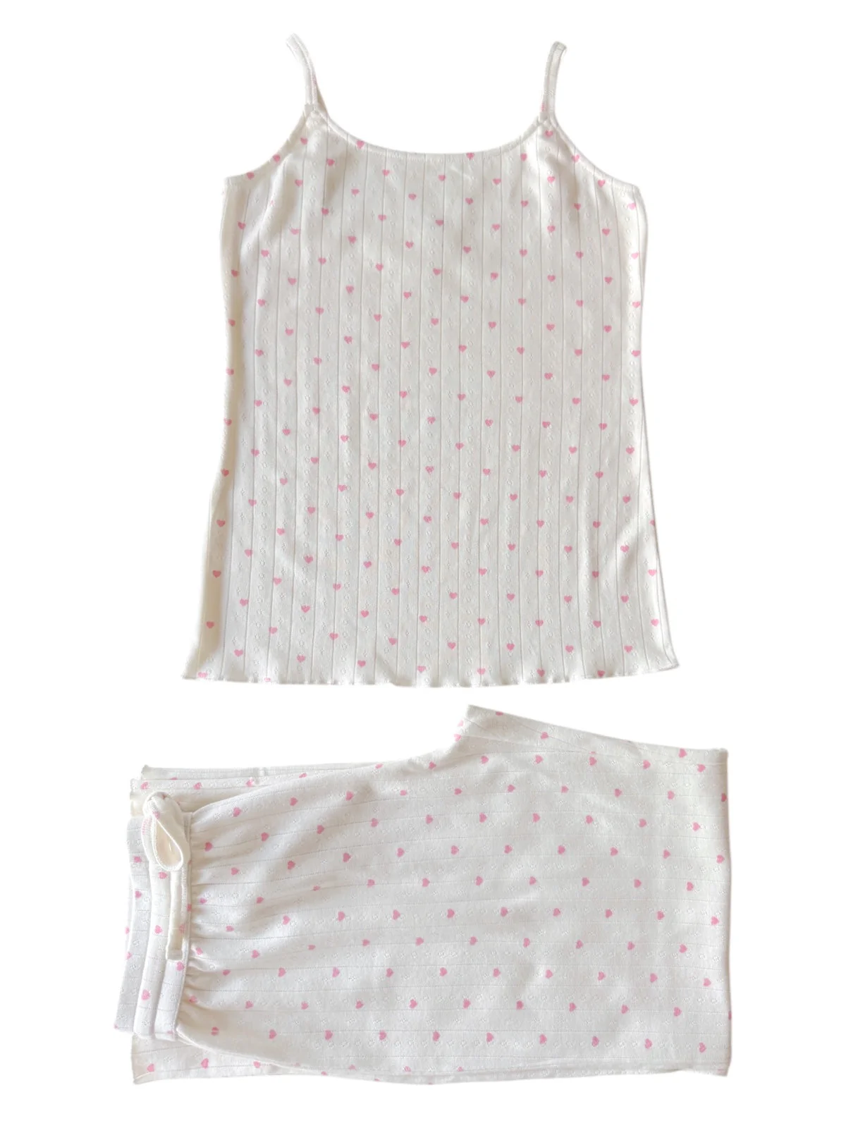 White with Pink Heart / Organic Pointelle Women's Cami Lounge Set - Image 3