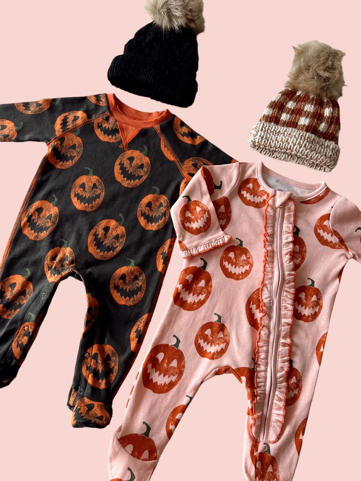 Zip Footie & Headband Set, Pink Jack-O-Lantern - Image 2